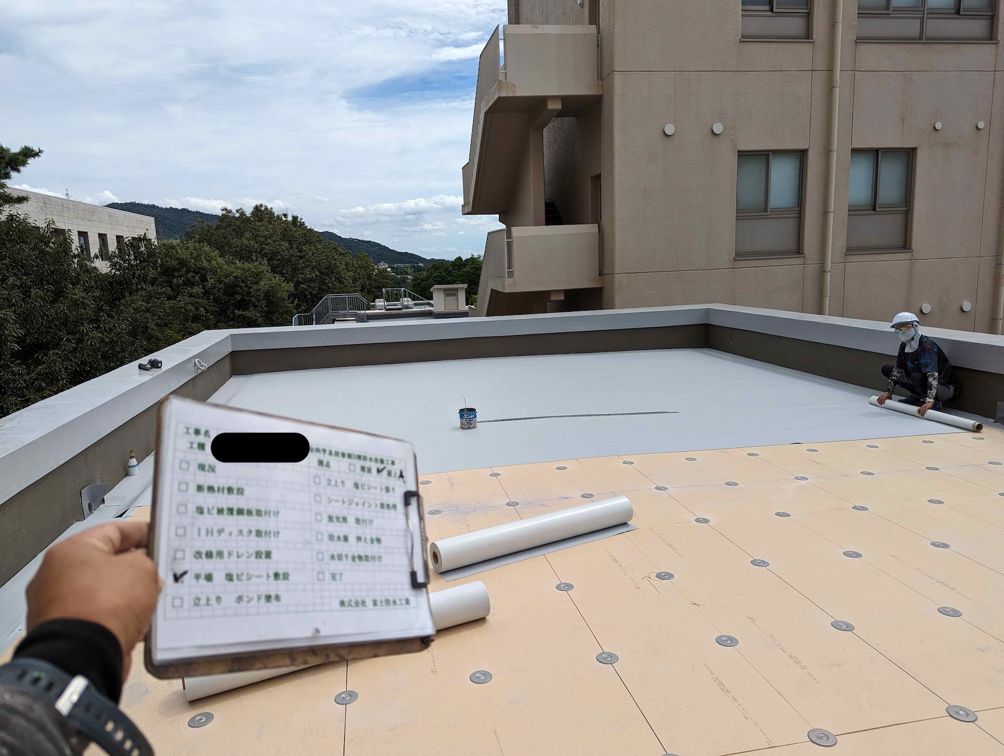 K大学 屋上塩ビシート防水工事